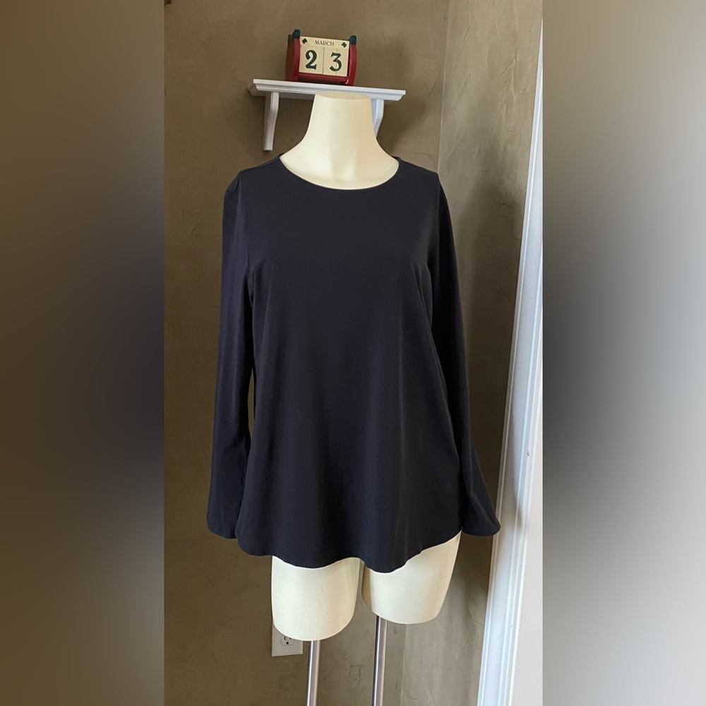 J. Jill Pure Jill Long Sleeve Stretch Cotton Tee in Black Size M
